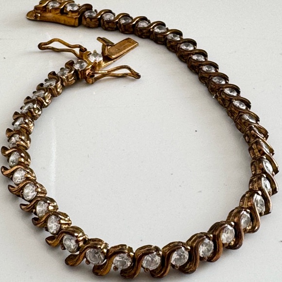 Jewelry - Vintage 925 Gold Plated CZ Wave Tennis Bracelet 7.25 7 1/4 Inches Cubic Zirconia